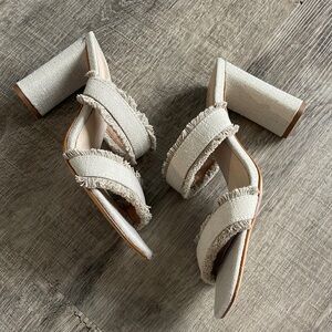 Schutz Amely fringe slip on heel sandals